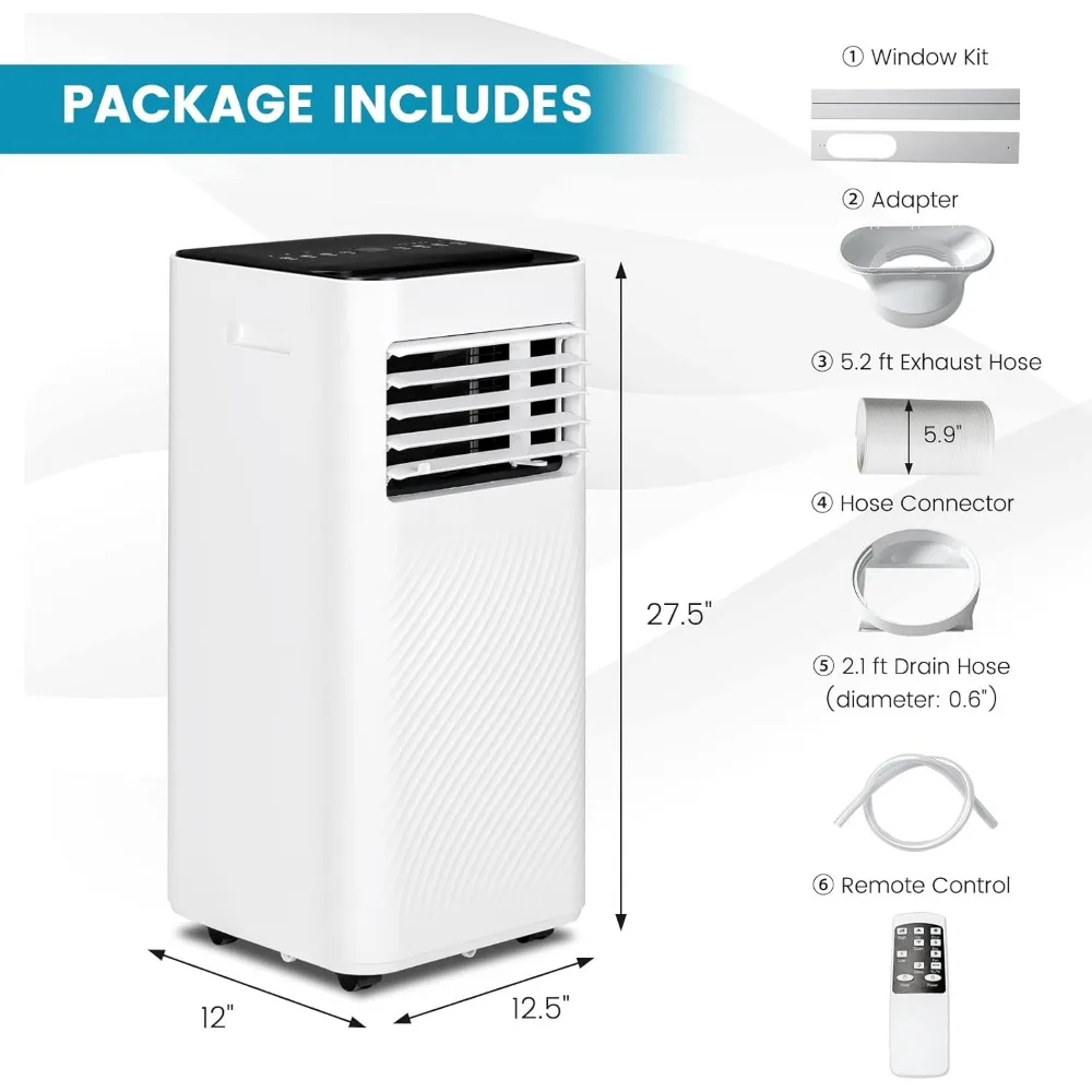 8000BTU 휴대용 에어컨, 원격 제어 기능이 있는 3 in 1 AC 냉각 장치, 제습기, 수면 모드, 창 키트, 개인용 AC 장치