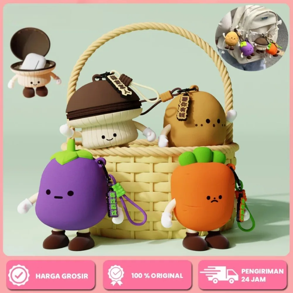 Kawaii Silicone Vegetable Coin Purse Cute Carrot Mushroom Pouch Keychain Earphone Case Organizer Accessories For Women Backpacks