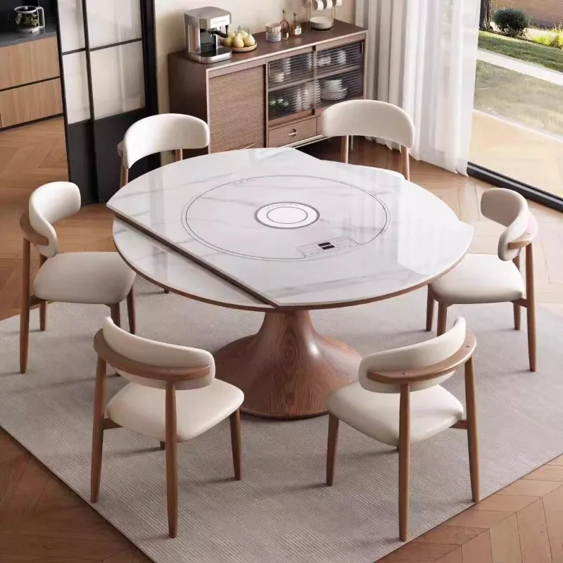 

Multifunctional rock slab dining table induction cooker hot pot turntable household integrated dining table