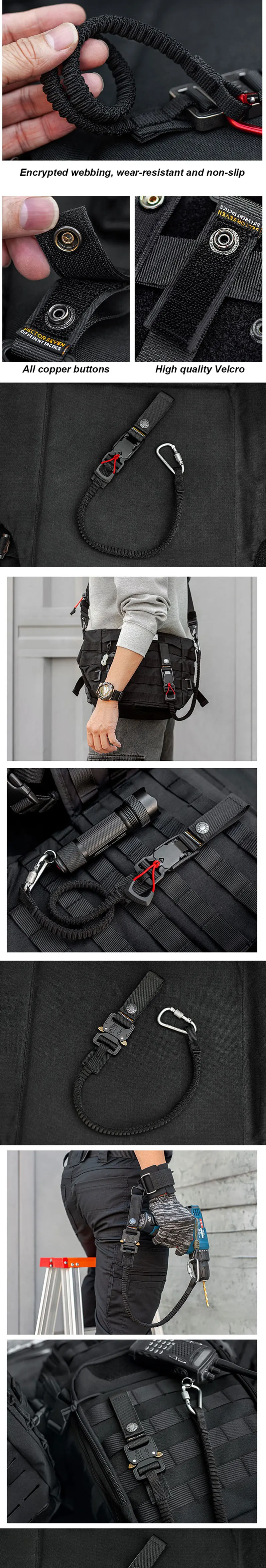 Tactical Anti-lost Elastic Lanyard Rope Quick Disassembly Safety Rope Outdoor Equipment Tools Mobile Phone Pistol Anti-lost Hook