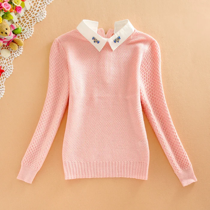 

Модный универсальный вязаный свитер Sweet Sle из смесовой шерсти с длинными рукавами и воротником для девочек-подростков.