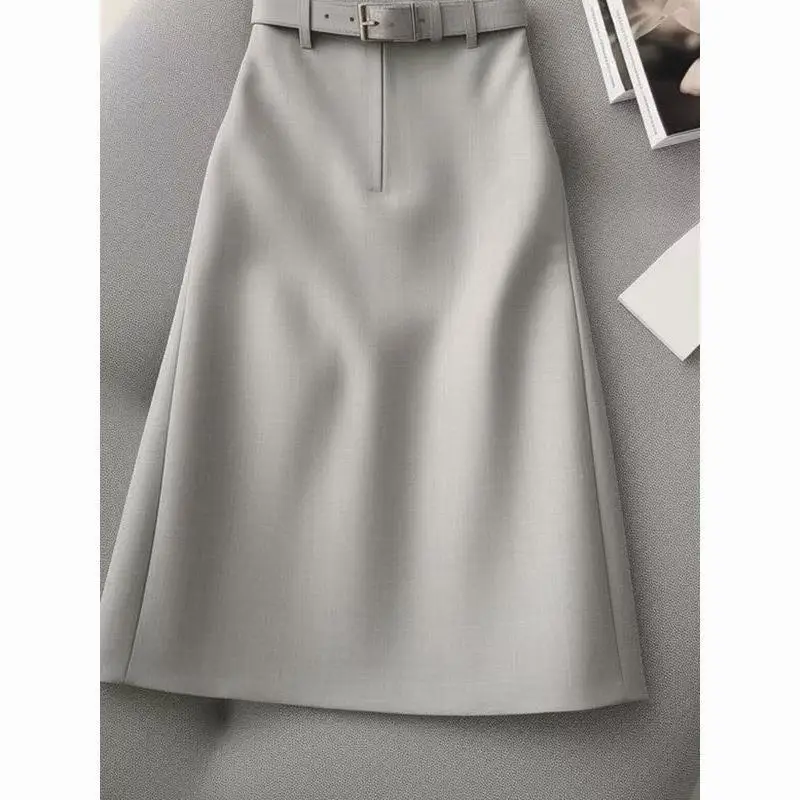 

New Temperament Solid Color Simple Skirts Women's OL High Waist A-Line Pencil Half Skirt Beautiful Versatile Office Lady Dress