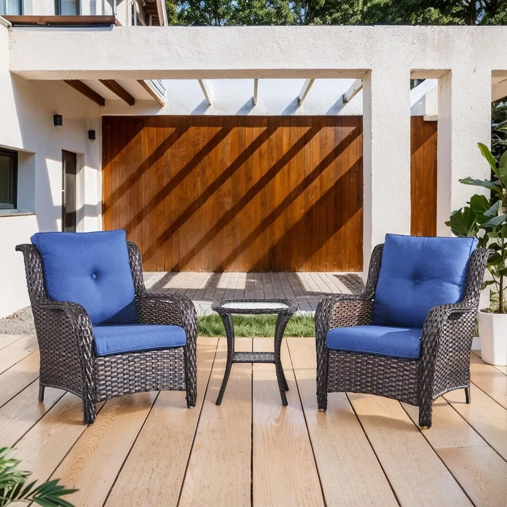 

Outdoor Furniture Set Patio Wicker Chairs, 3 Peices Porch Rattan Furniture with Side Table, Deep Seating Patio Bistro Chair Sets