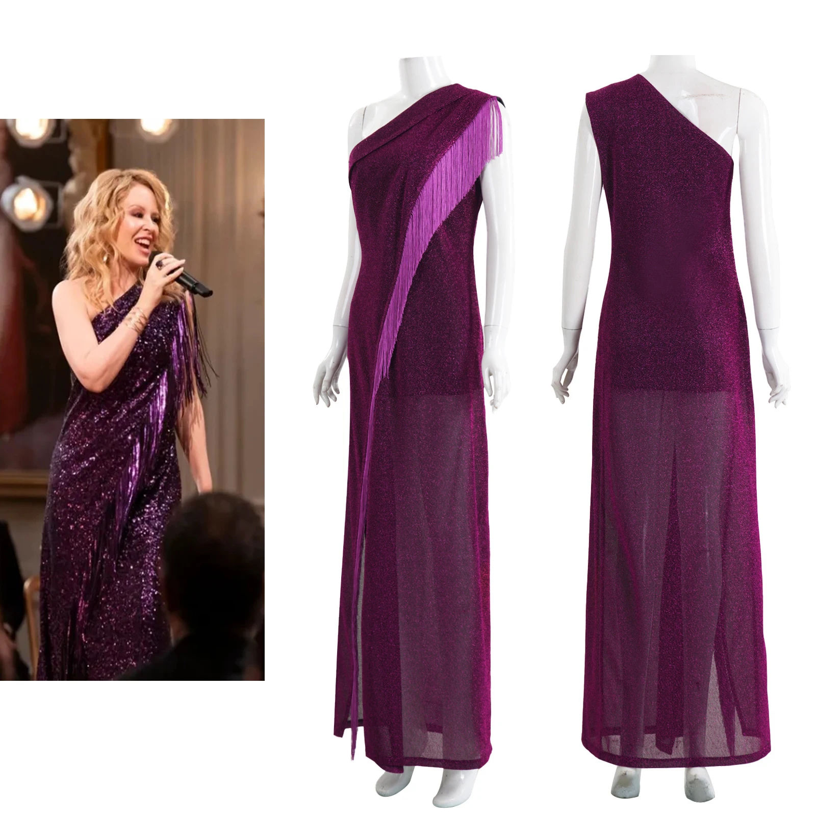 

The Residence Cosplay Kylie Costume Sexy Women Purple Glitter Irregular High Slit Dress Halloween Party Singer Stage Show Gown