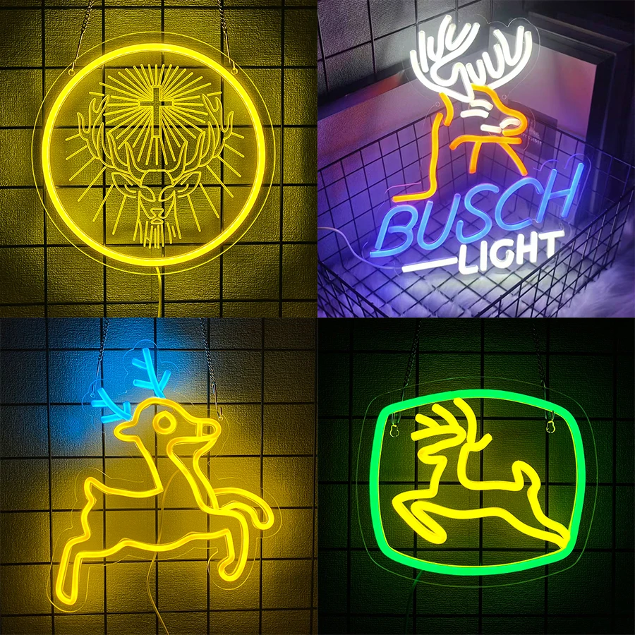 Deer LED Neon Lights Sign for Wall Mount Decor, USB Powered Sign For Bar, Man Cave, Bedroom, Game Room, Garage,Easy to Install.