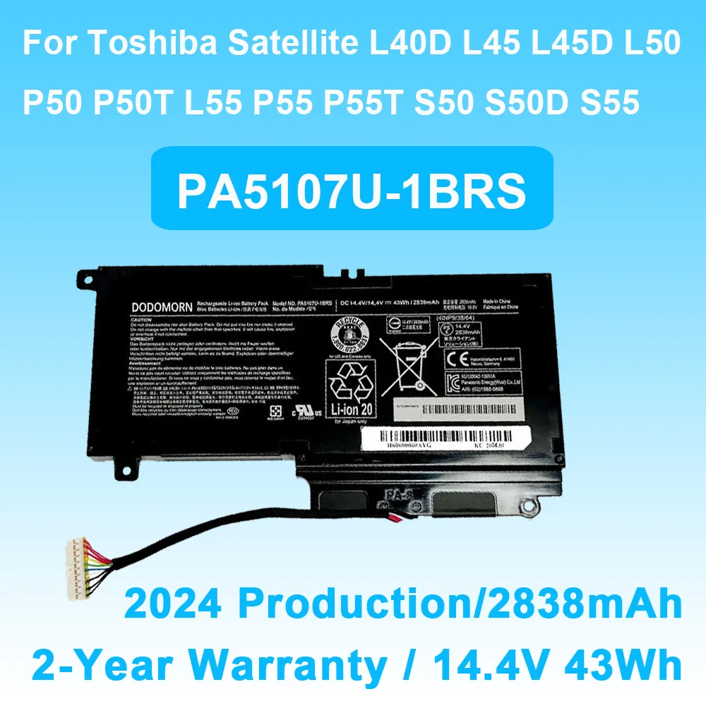 14.4V 43Wh PA5107U-1BRS For Toshiba Satellite L40D L45 L45D L50 L55 L55A S50 S50D S55 S55t P50 P55 P55t Series Laptop Battery