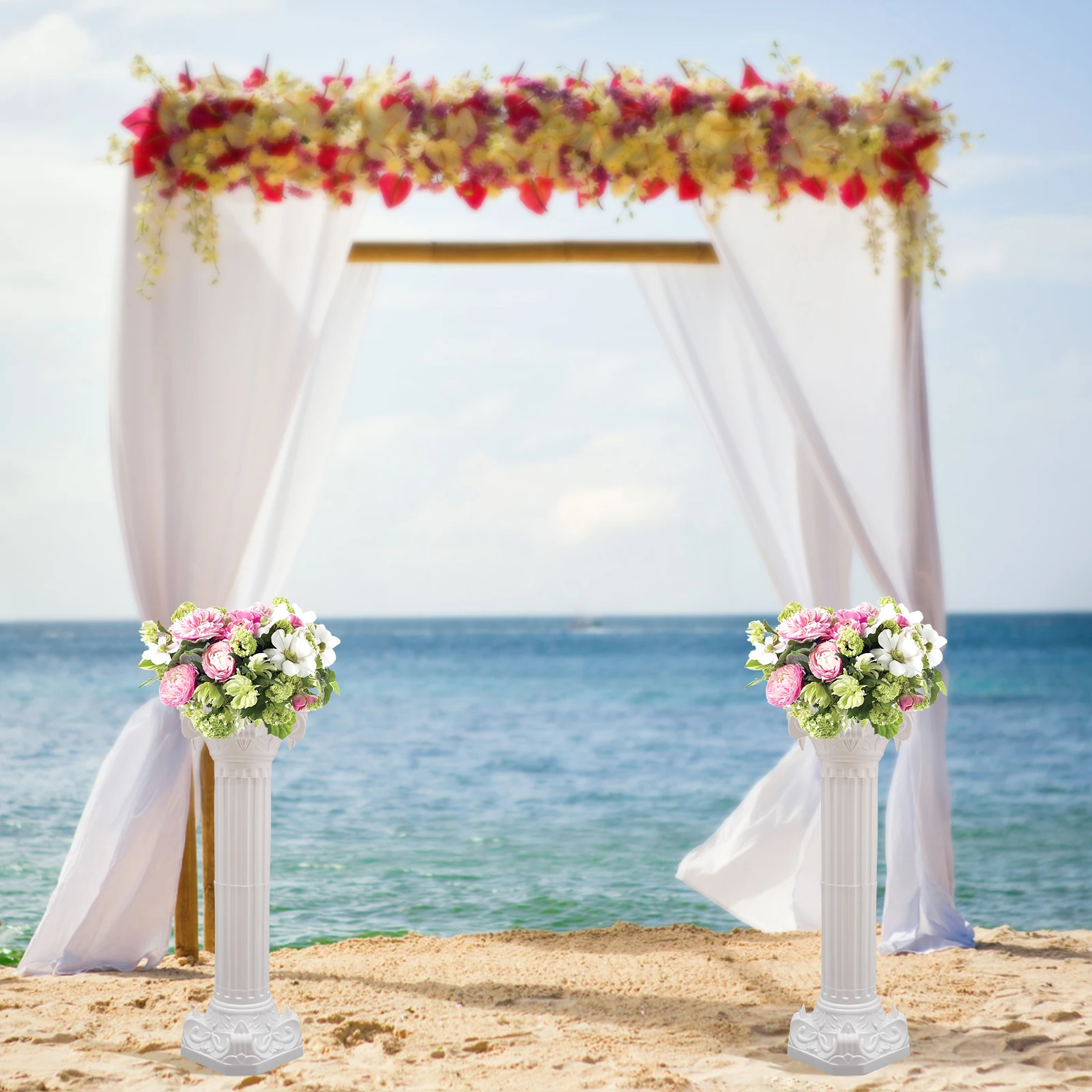

2PCS White Plastic Wedding Roman Columns European Style 34.65" Tall Sturdy with 110.23 lbs Capacity Each Detachable