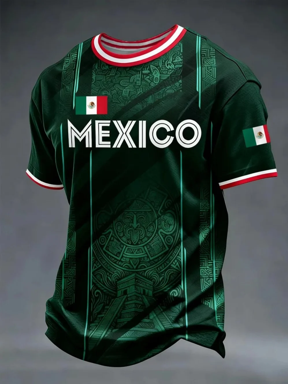 New Men's Mexican National Team Short Sleeve Jersey Geometric Line Print Athletic Quick-Dry T-Shirt Summer Casual Streetwear Top