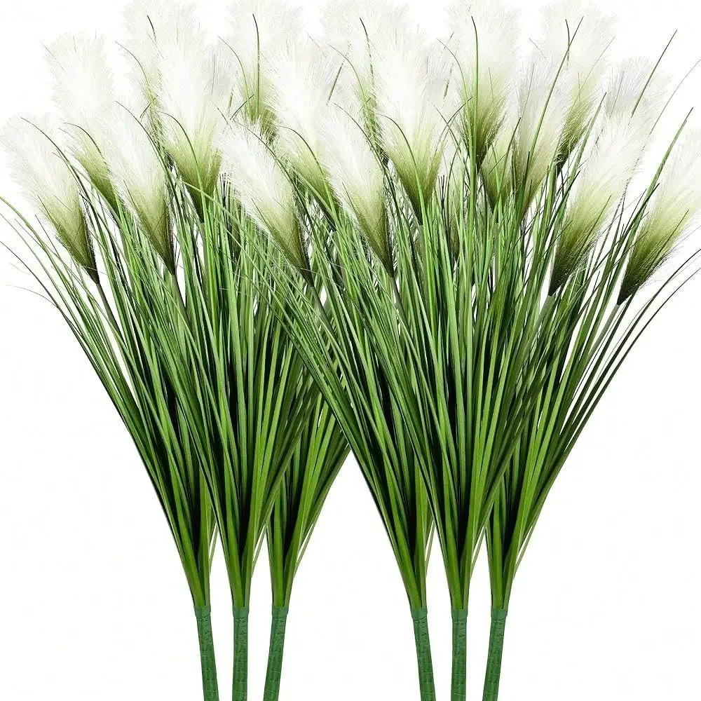

Artificial Plants 6 Pack Onion Tall Grass Gre1enery, Faux Fake Grass Shrubs Plant Flowers Wheat Grass For House Home Indoor Out