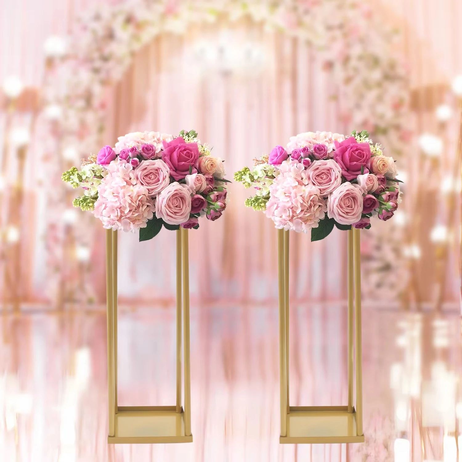 

2Pcs Gold Flower Floor Stand Metal Column Flower Stand Flower Arrangement Wedding Party Dinner Centerpiece