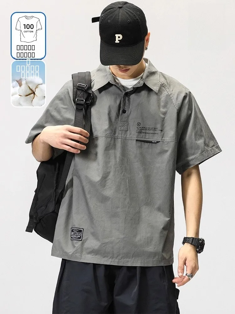 

Мужская хлопковая футболка свободного кроя с коротким рукавом, дышащая, в стиле ретро, американская рабочая одежда, молодежная модная летняя тонкая футболка