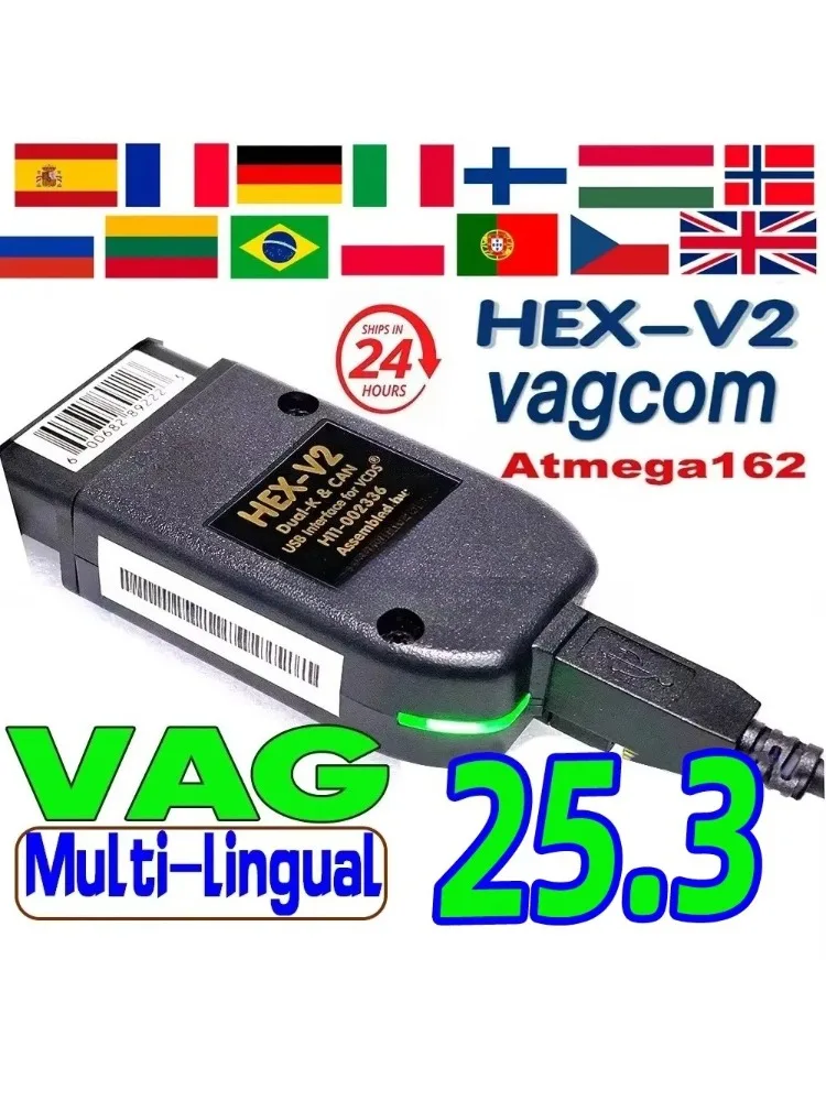 Câble d'outil de Scanner 2025 VCDS 25.3 VAG, Diagnostic OBD2 multilingue HEX V2 Wesheu VCDS VAG COM pour voiture Audi SKODA VW