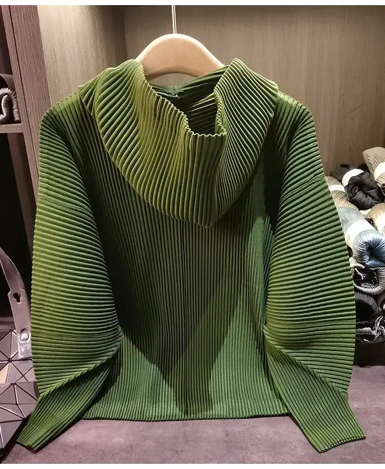 Drawstring Spring New Hooded Pleated Zipper Women's Sweatshirts Loose Elegant Simple High Quality Cardigan Coat 245YG