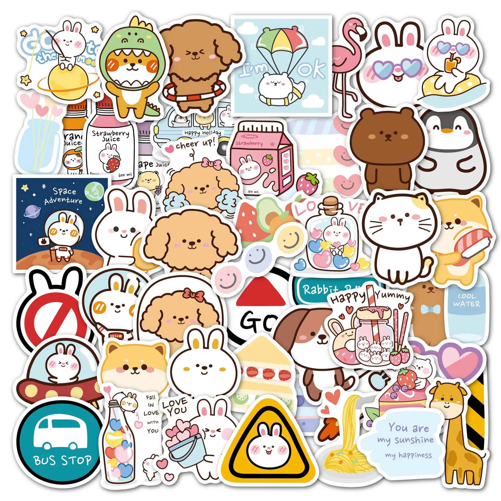 50pcs Kawaii Stickers Cute Cartoon Animal Bear Rabbit Girl Patten Waterproof Laptop Tablet Scrapbook Suitcase Decoration Sticker