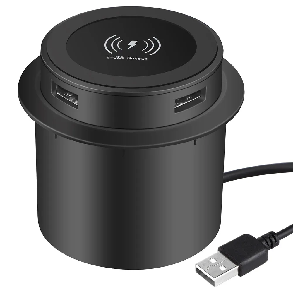 

3 in 1 Wireless Charger Embedded in Countertop with Hidden Block and 2 USB 5V2A Sockets for Simultaneous Charging