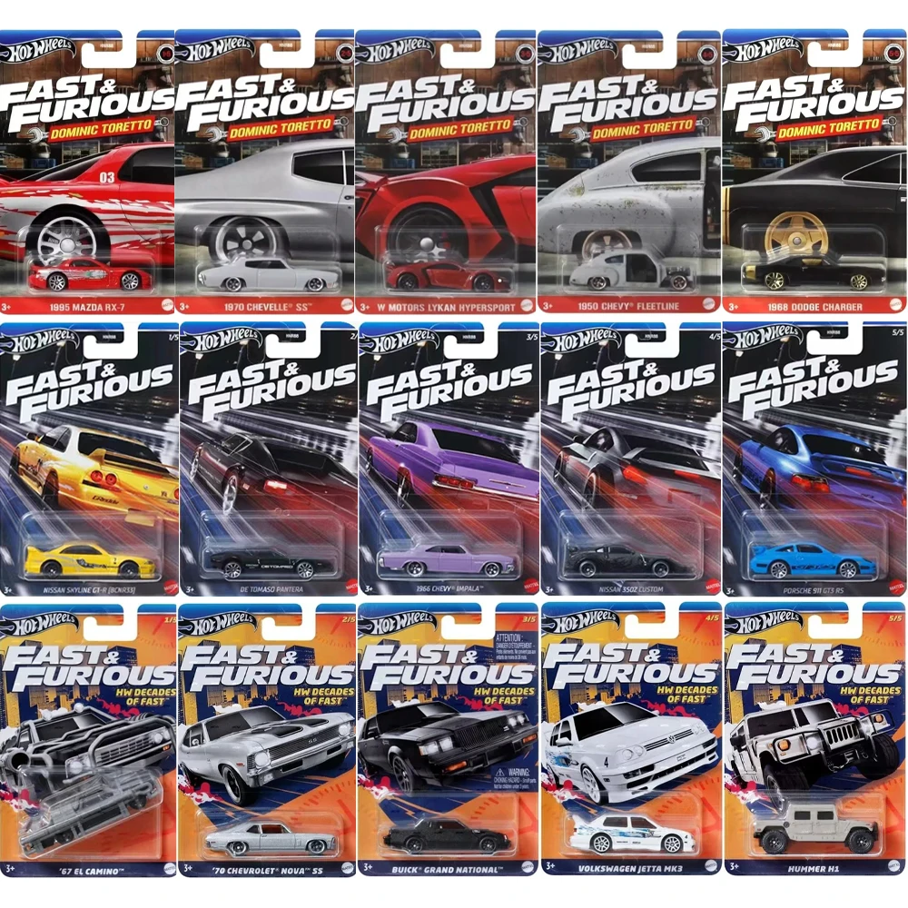 Hot Wheels Cars Fast & Furious HNR88 E F G NISSAN SKYLINE GT-R PORSCHE 911 GT3 RS Diecast Vehicle Model Cars Toys Boys Gift