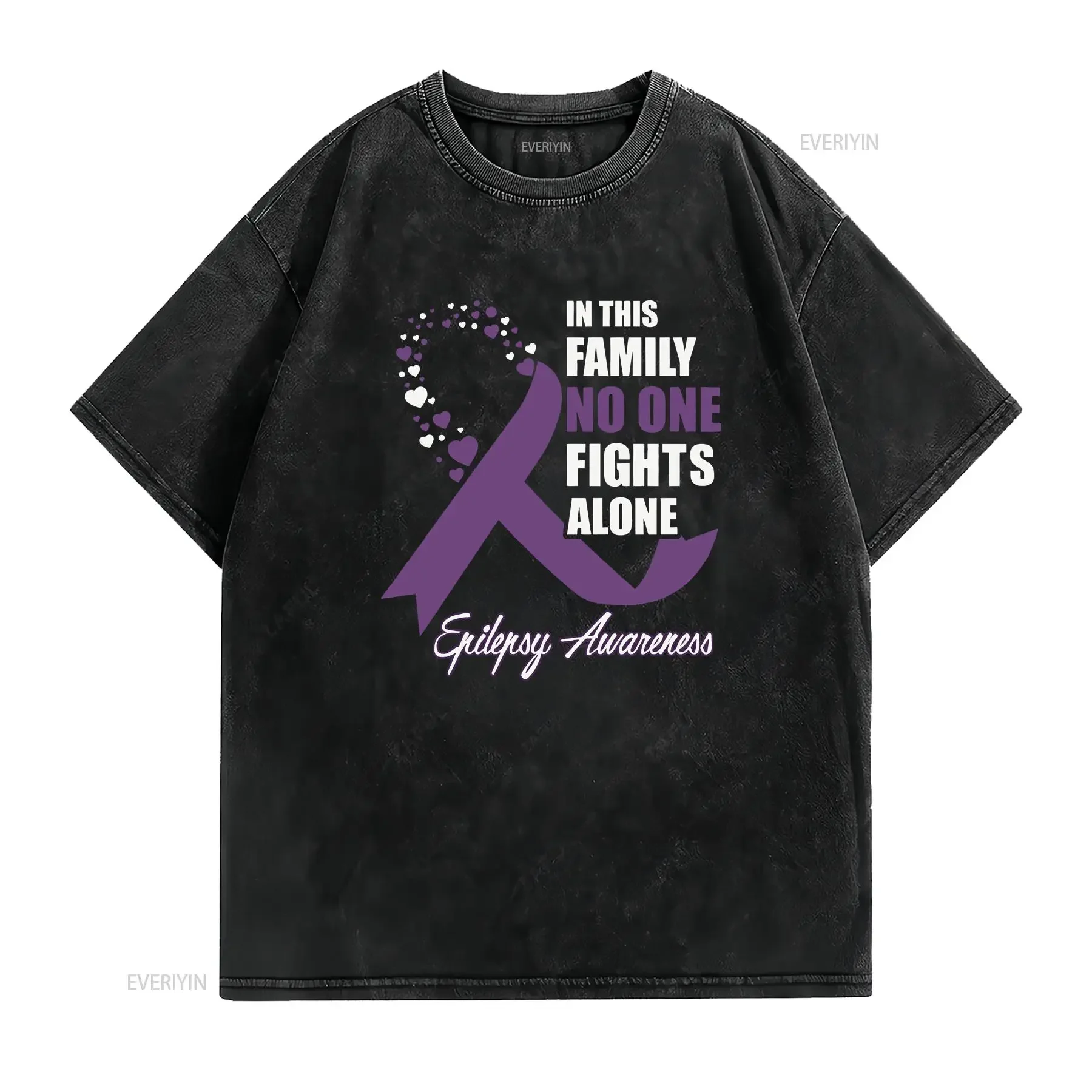 In This Family No One Fights Alone EPILEPSY Awareness T Shirt vintage Washed Slightly streetwear Versatile Stylish fashion