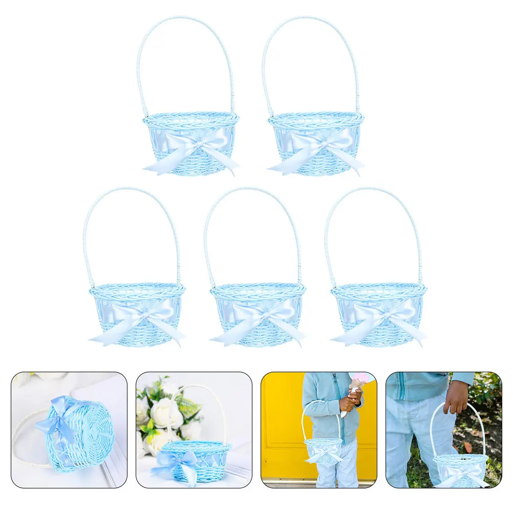 

5Pcs Woven Small Mini Flower Baskets Handled Rustic Basket Flower Wedding Storage Decorative Woven Storage Baskets