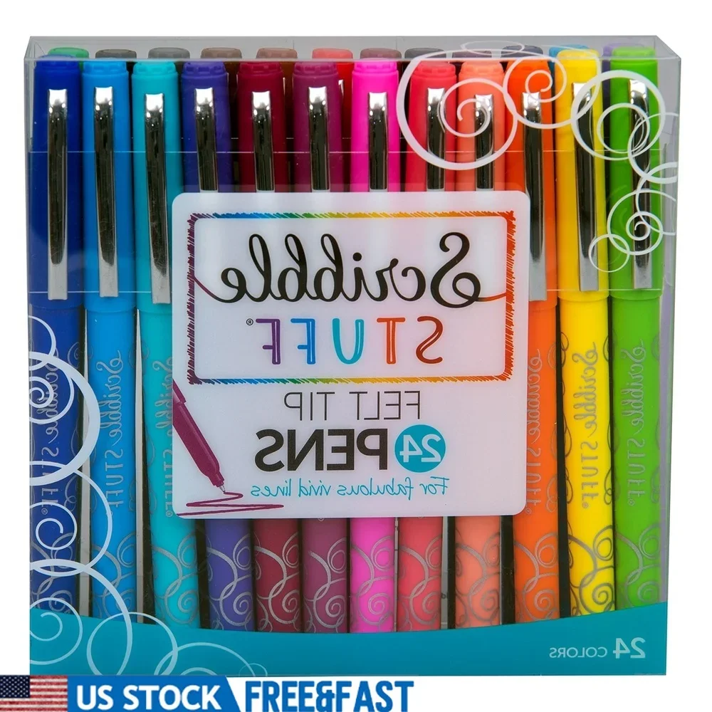 

24 Count Medium Point Felt Pens Assorted Colors Quick Dry Ink Smooth Gliding Writing Art Supplies Kids Teens Adults