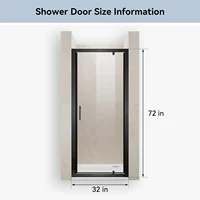 Pivot Swing Shower Door 32in.D x 72 in. H| Shower Door with 1/4 in. Clear Tempered Glass| Pivot Shower Door | Black (Shower Base 6