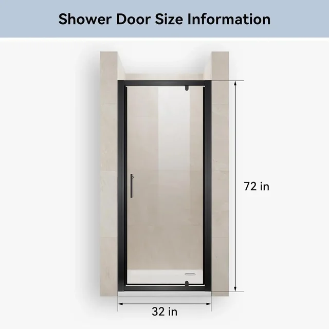 Pivot Swing Shower Door 32in.D x 72 in. H| Shower Door with 1/4 in. Clear Tempered Glass| Pivot Shower Door | Black (Shower Base 6 Pivot Swing Shower Door 32in.D x 72 in. H| Shower Door with 1/4 in. Clear Tempered Glass| Pivot Shower Door | Black (Shower Base 6