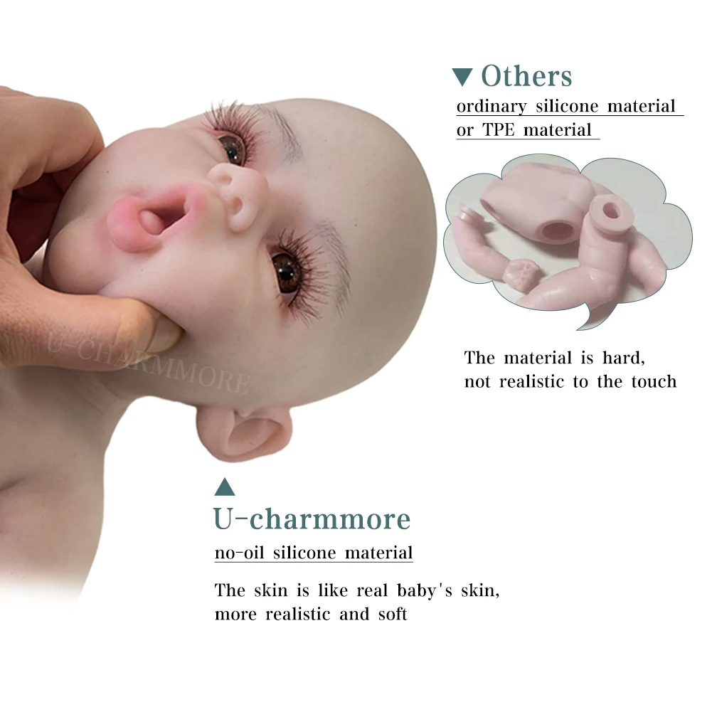 U-charmmore 47cm 3.2KG Full Silicone Reborn Baby Doll Toys Full body Soft Silicone Realistic Toys Bebe for Children Dolls Gift