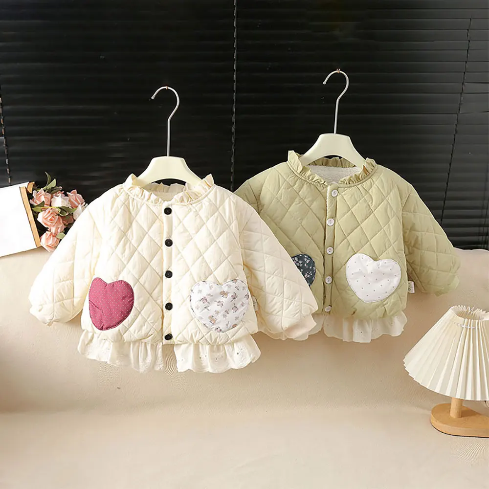 Autumn winter toddler baby girls' clothes warm cotton jacket outerwear for infant girls clothing outer wear pleated lace coats