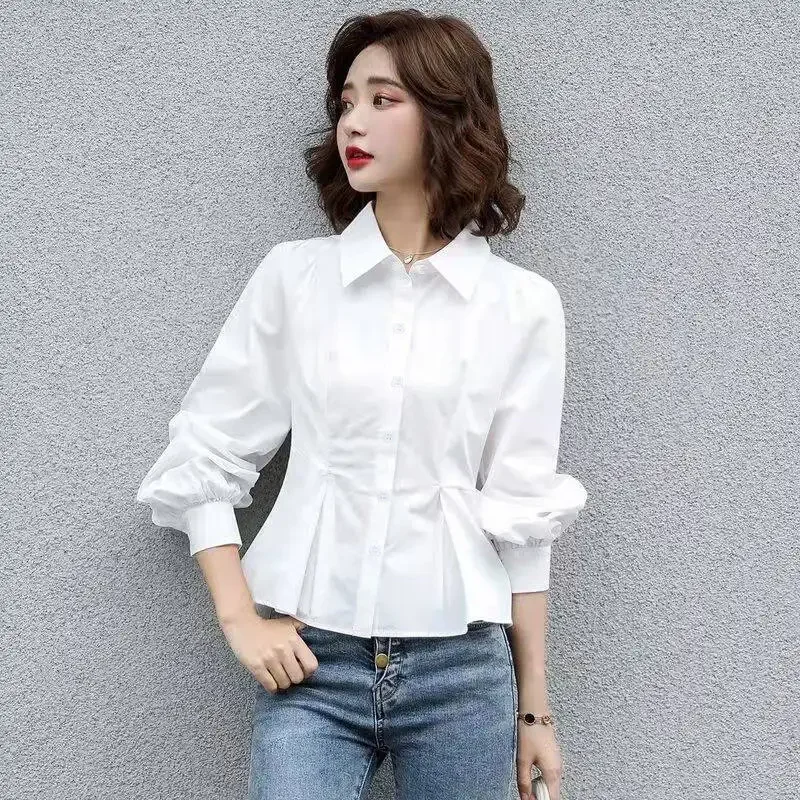 Long Sleeve Shirt Women Fashion Simple Red Blouse Korean Style Office Plus Size Top