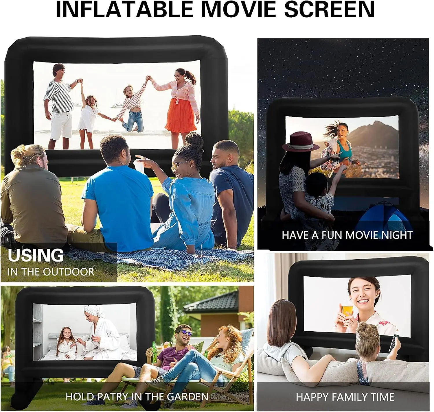 16 Feet Inflatable Movie Screen Outdoor, Projection Screen with Air Blower, Tie-Downs and Storage Bag - Easy Set up, Blow Up