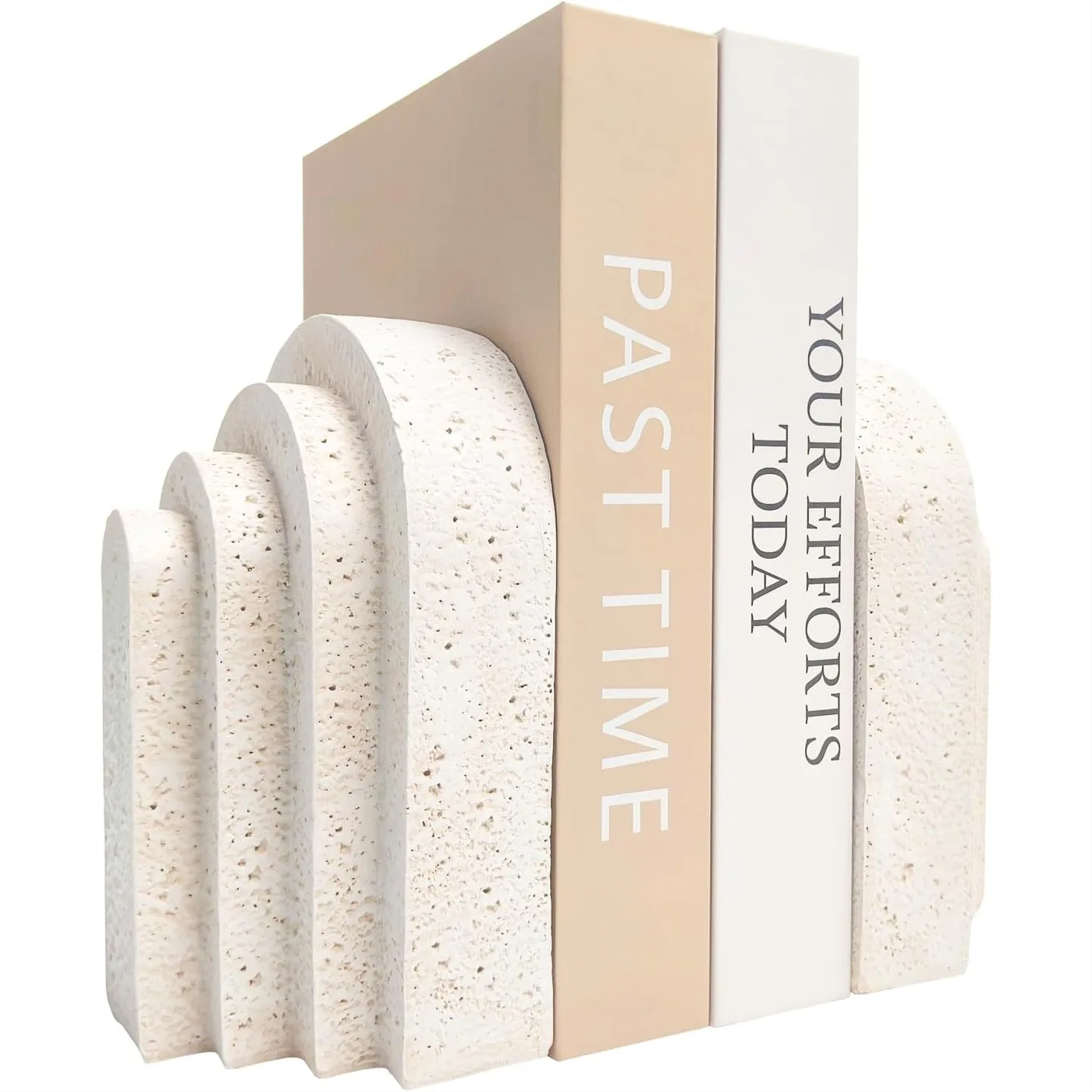 

Heavy Duty Book Ends for Shelves, Decorative Resin Bookends with Layered Arch Design for Heavy Books, Modern Home Decor, Set of