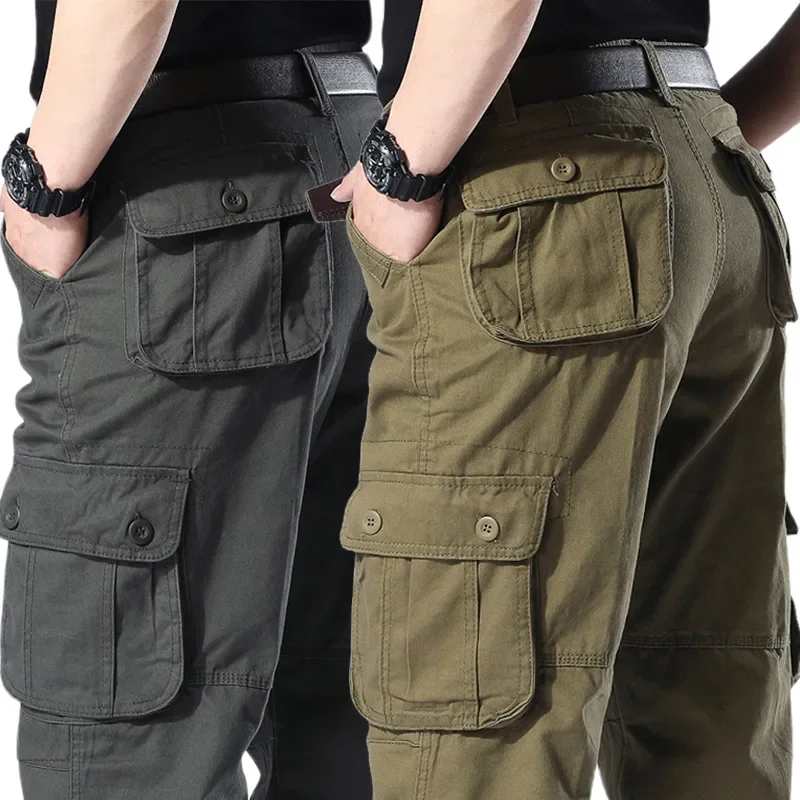 

2024 New Men's Cargo Pants Fashion Multi-Pocket Cotton Overalls Combat Loose Slacks Trousers Man Army Green Straight Work Pants