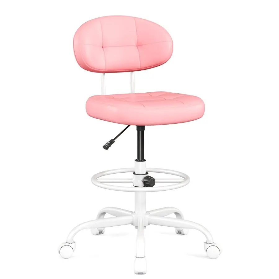 

Drafting Chair, Armless Tall Office Chairs with Footrest Ring for Standing Desk,Small Faux Leather Executive Computer Chair wit