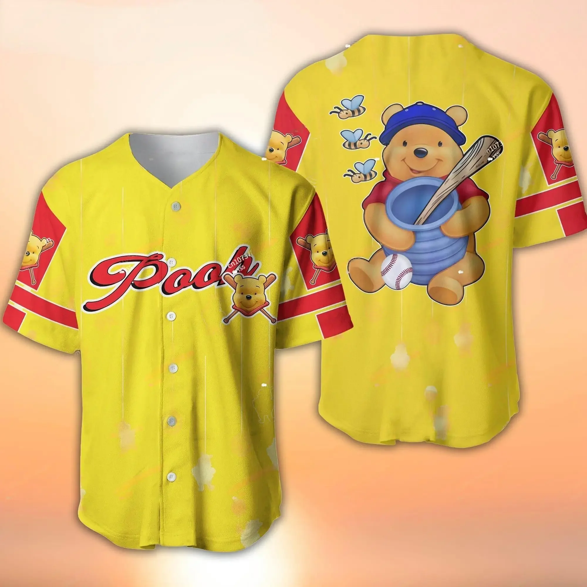 New Disney Children's Clothing 3d Printed Winnie The Pooh Baseball Uniform Oversized Men's Shirt Kids Adult Universal Size Tops