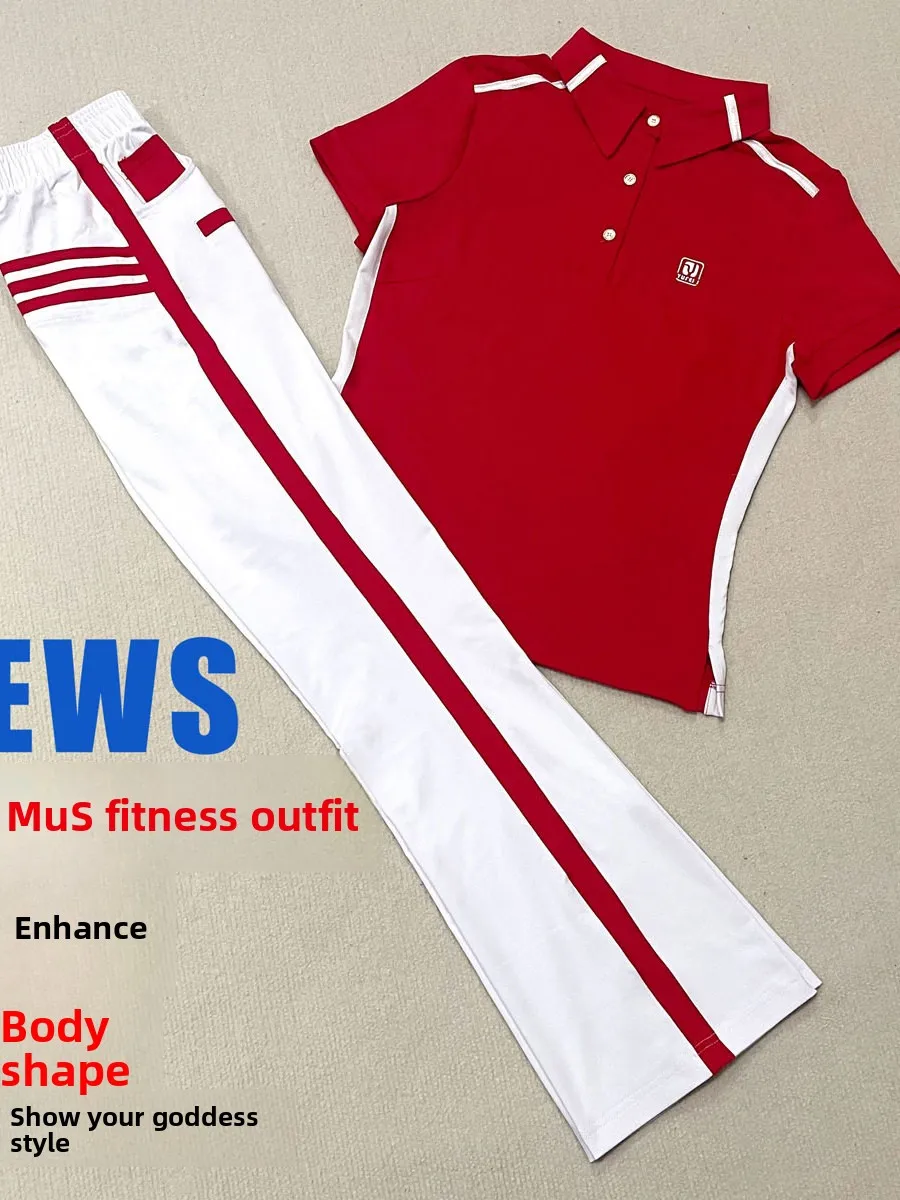 haitao-nouvelle-chemise-rouge-et-pantalon-blanc-ensemble-d'ete-a-manches-courtes-pour-activites-sportives-de-plein-air-harbin-ensemble-de-fitness-vetements-de-sport-pour-femmes