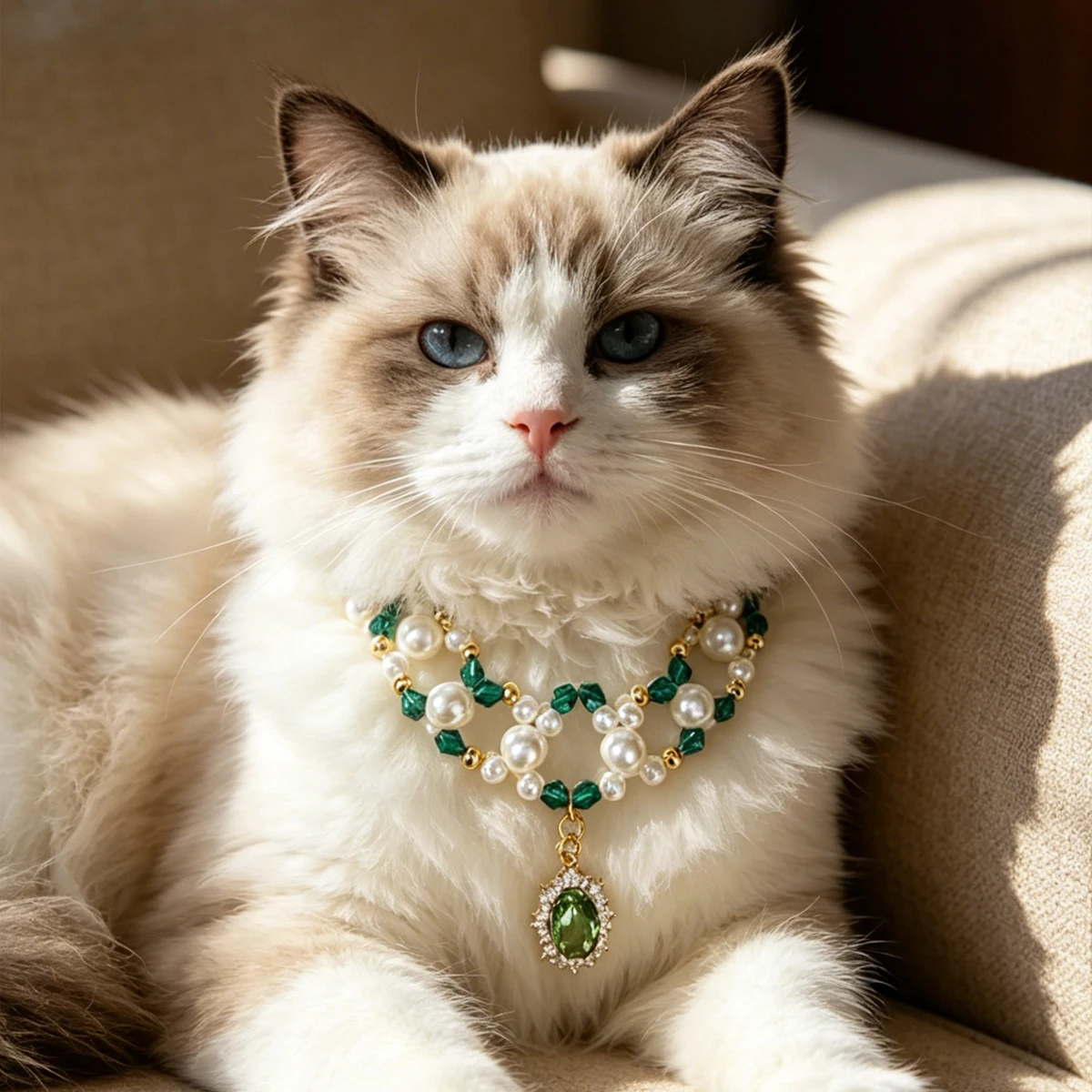 

Luxury Gemstone Pearl Dog Cat Collar Necklace Fashion Pet Jewelry Accessories Puppy Diamond Collar for Small Medium Dogs