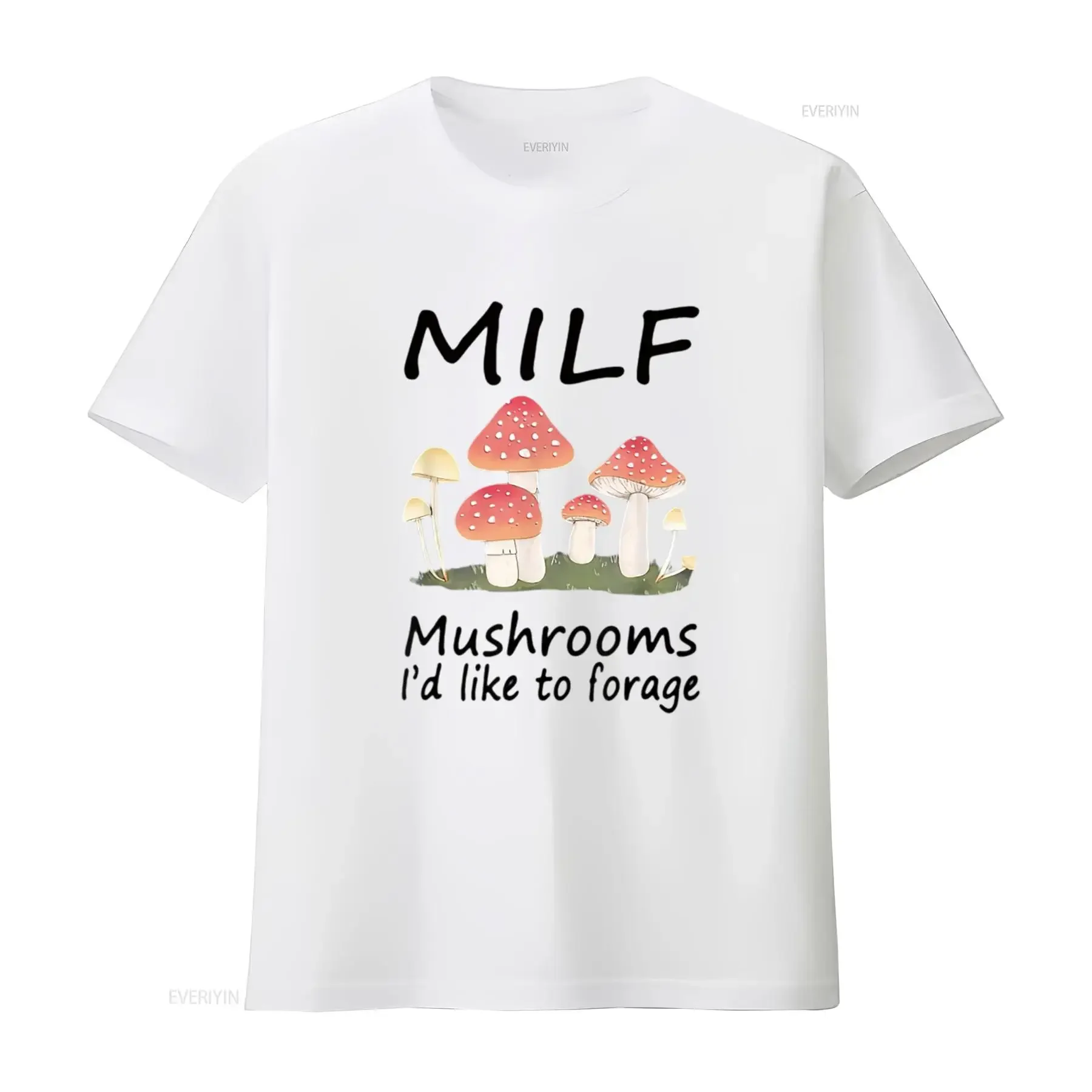 M I L F الفطر d Like To Forage الملابس النسائية تي شيرت أبيض عتيق مغسول مريح للتنفس ناعم أنيق أوم
