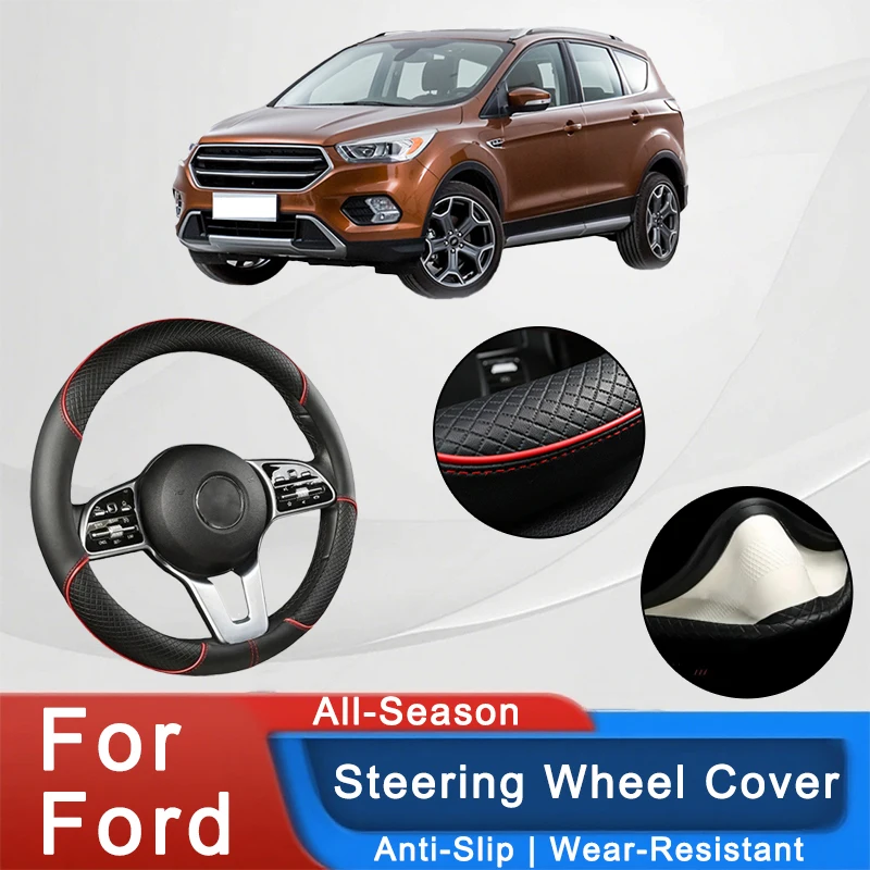 

For Ford Series 38cm Car Leather Steering Wheel Cover- Anti-Slip, Wear-Resistant, All-Season, Universal | Cubre Volante Auto