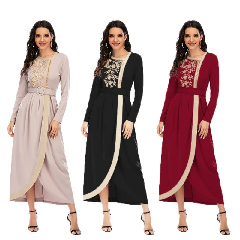 

Elegant Muslim Women Dress Embroidery Lace Retro Fashion Abaya Party Long Dress Morocco Kaftan IslamClothing Dubai Turkey Robe