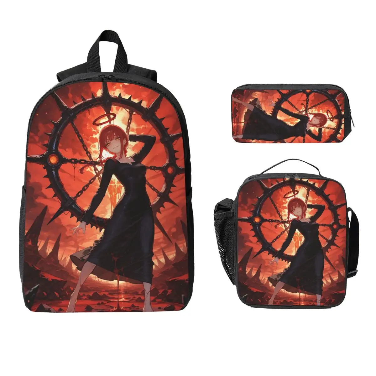 

Makima Chainsaw Man мультфильм аниме рюкзак для мальчиков и девочек BookBag школьная сумка сумки на плечо для ноутбука 3 шт. изолированная сумка для обеда пенал