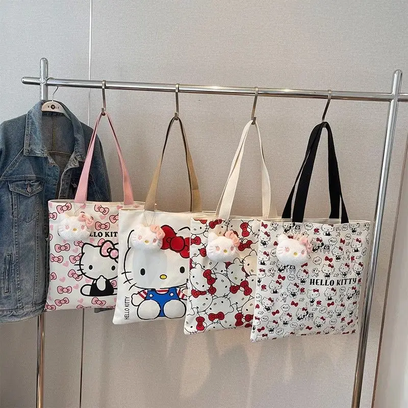 Cute Hellos Kittys Commuter Tote Bag Pink Kittys Canvas Bag Damskie torby o dużej pojemności Torba na ramię dla studentów Prezenty