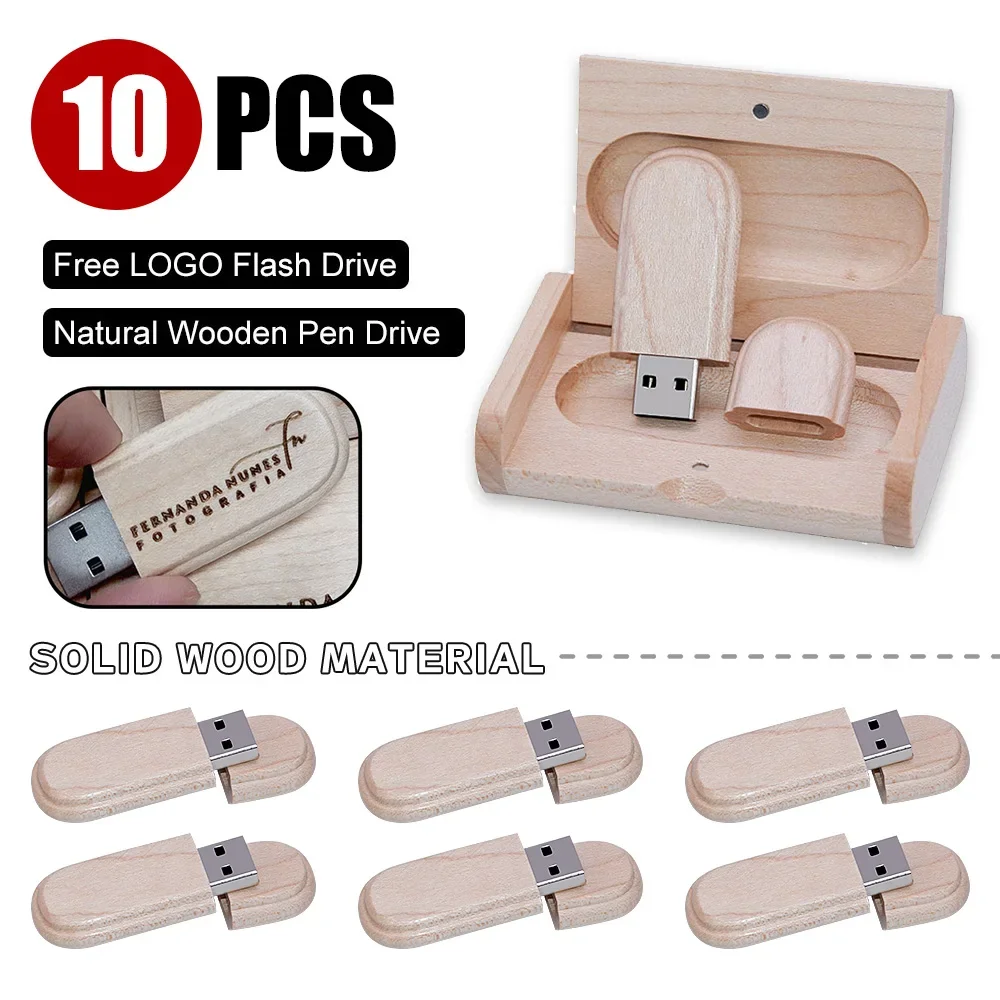 Clé USB 2.0 en bois d'érable avec logo gratuit, clé USB, disque U, 16 Go, 64 Go, 128 Go, cadeaux de photographie de mariage, 10 pièces par lot
