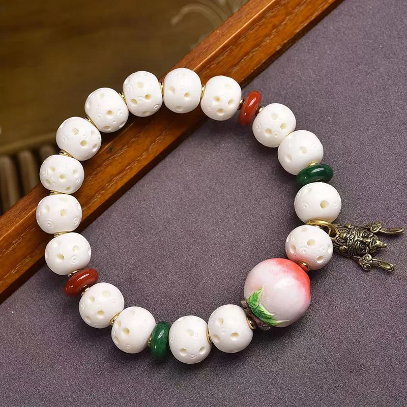 Backflow Bone Carved Hollow Beads Single-Wrap Bracelet Tibetan Style Collectables-Autograph Rosary Red Agate Root Accessories Br