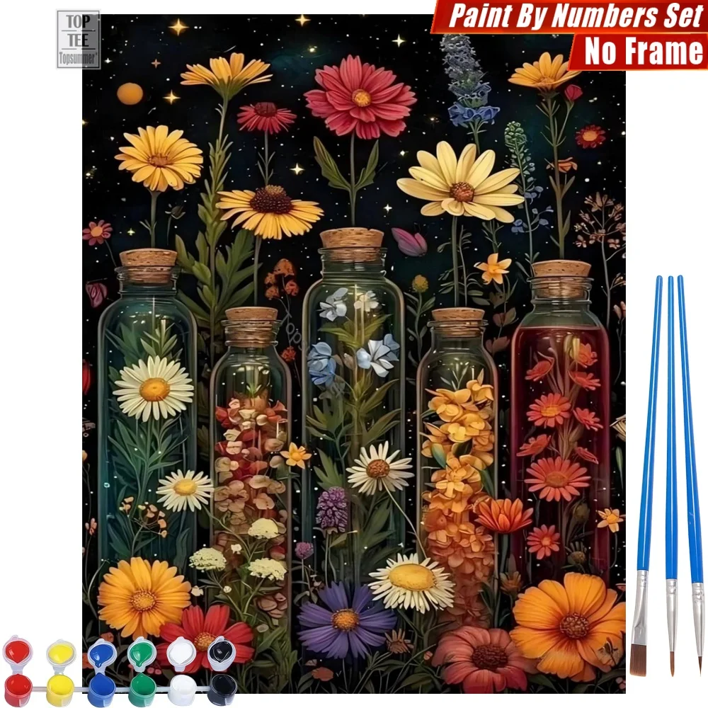

Starry glowing flowers Paints By Numbers Kit - Glass jars night Living Room Wall Art Teacher'S Day Gift For Teacher