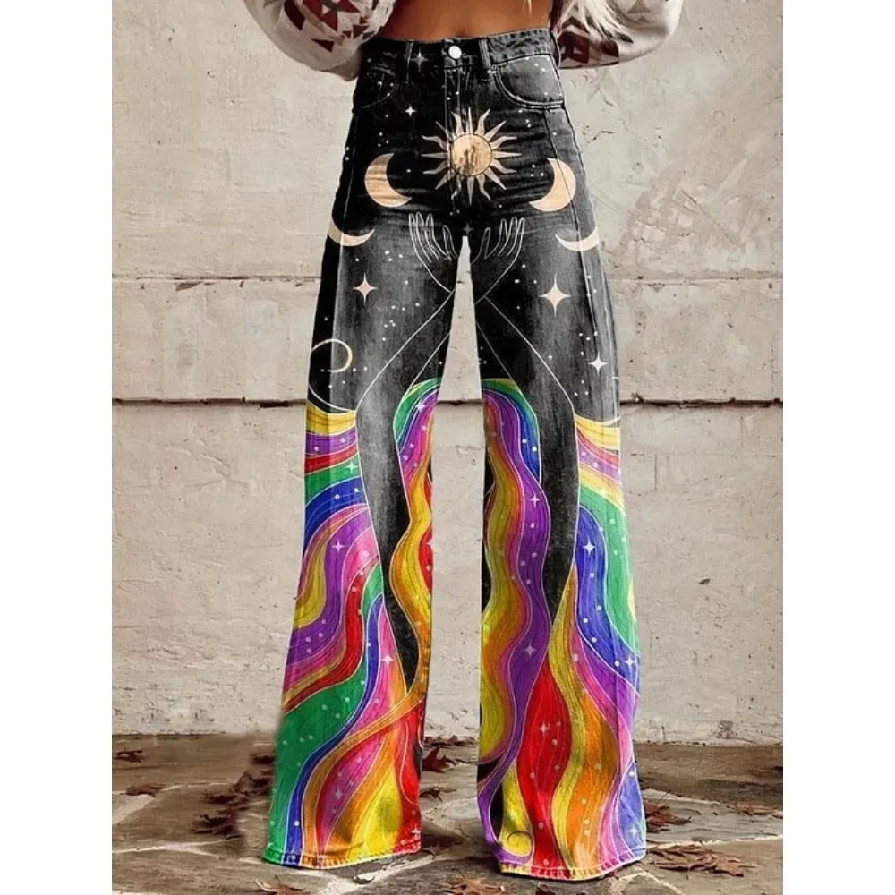 Y2K Ästhetik Himmlischer Sternenprint Hochgeschnittene Weite Hose Harajuku Punk Streetwear Lässige Loose-Fit Hose Cooler Outfit-Stil – Detail 7