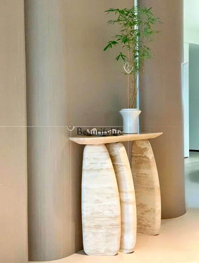 

Astonishing natural travertine entrance antique marble entrance table