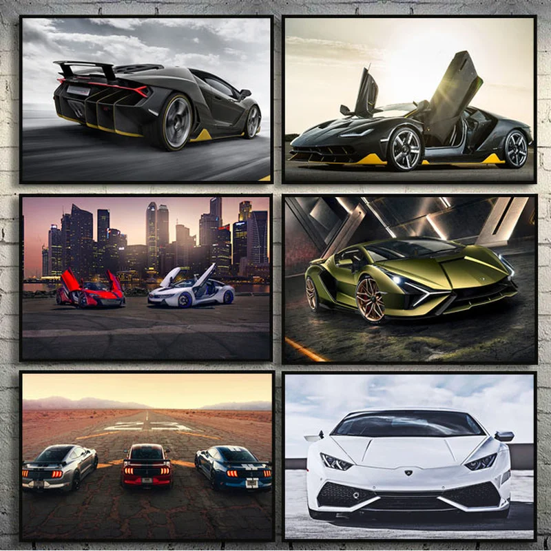 Luxury Car Sports Car Supercar Poster and Print City Night Landscape Canvas Painting Wall Art Picture for Living Room Home Decor