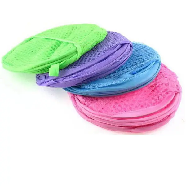 Foldable Laundry Basket Breathable Nylon Mesh Dirty Clothes Storage Pop Up Basket Home Travel Use Random Color 55cmx28cmx27cm