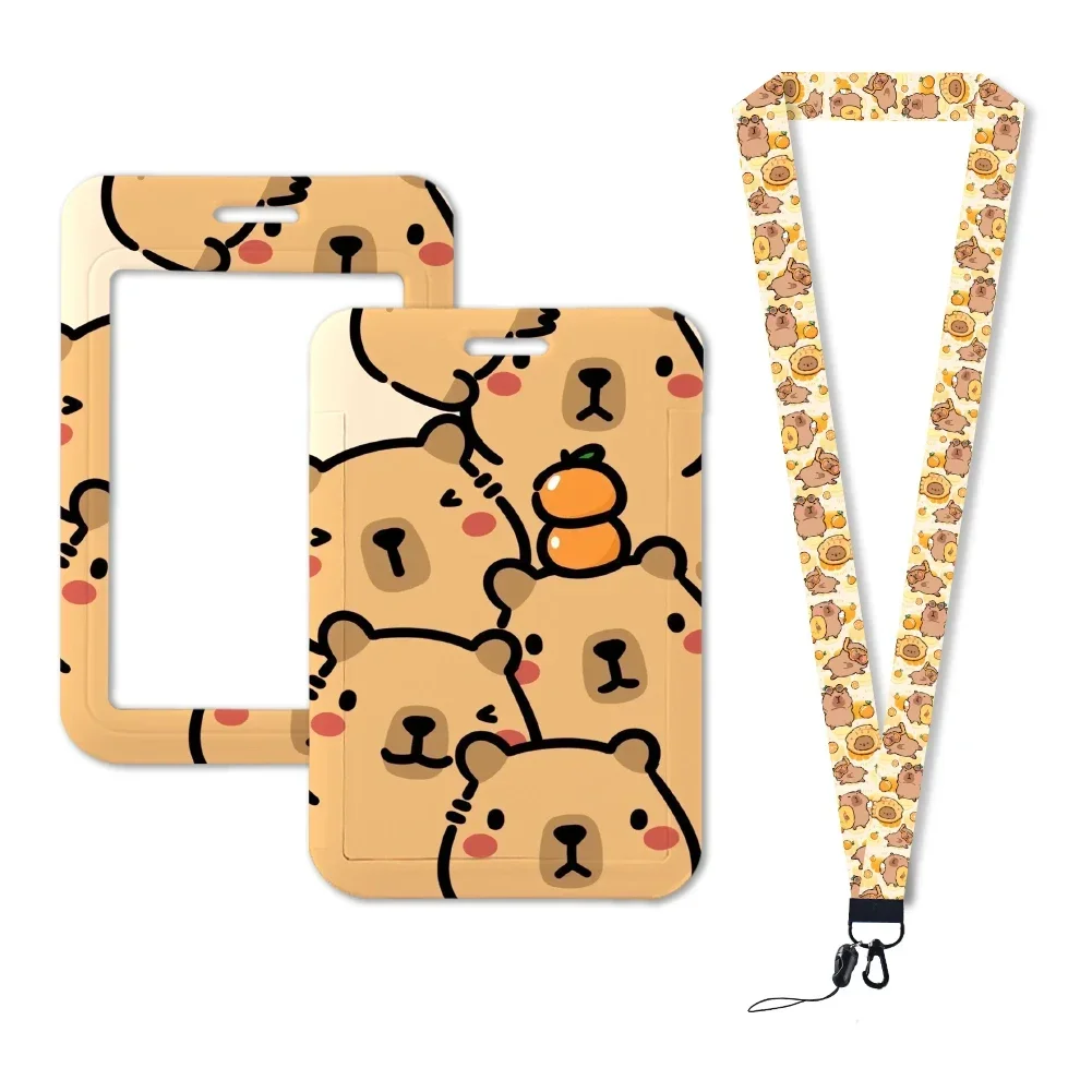 Cute Capybara Lanyards Keychain Badge Holder Id Credit Card Pass Hang Rope Lanyard For Keys Accessories Gifts