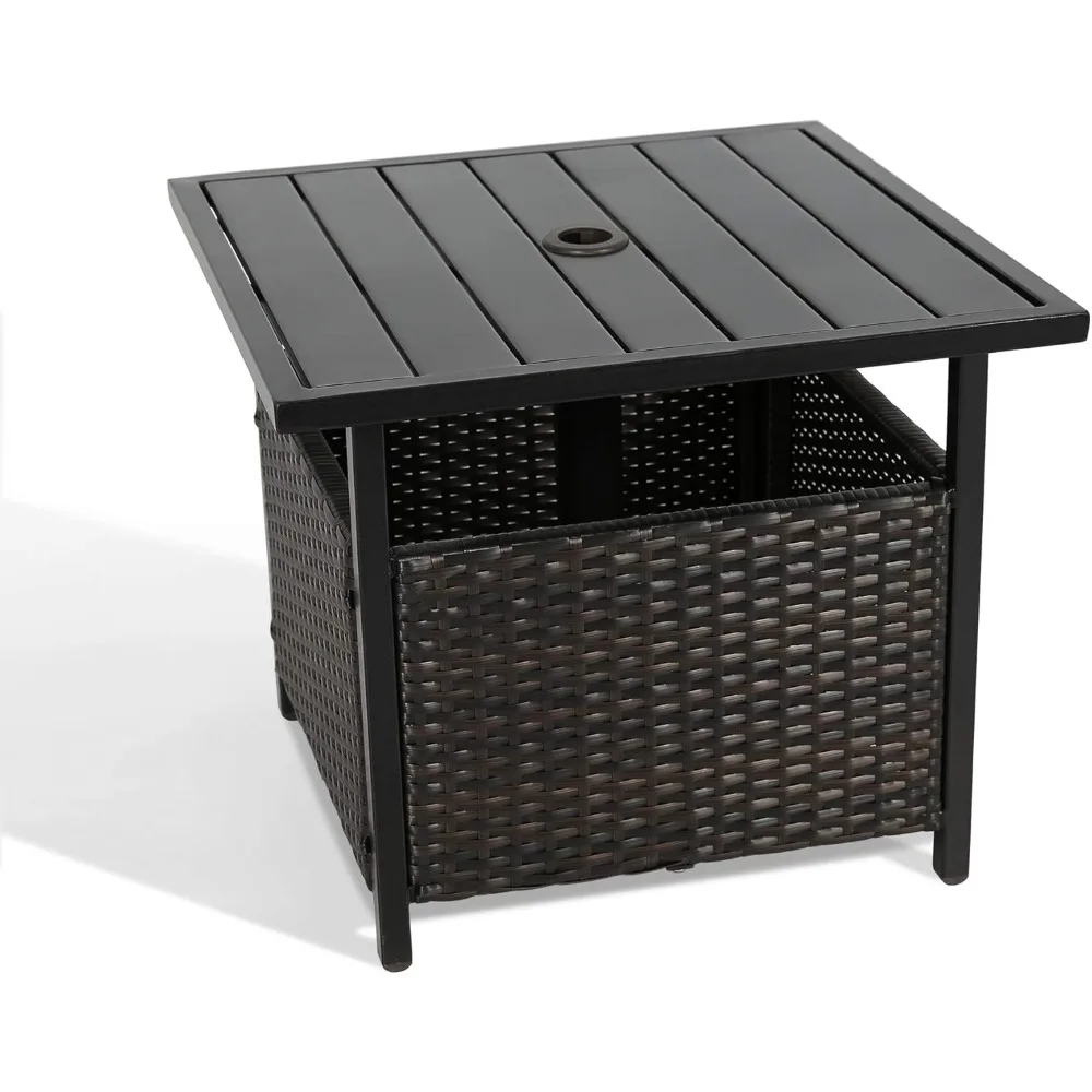 

Outdoor Wicker Umbrella Side Table Stand Patio Rattan Coffee Bistro Table Black NPT-730023-O