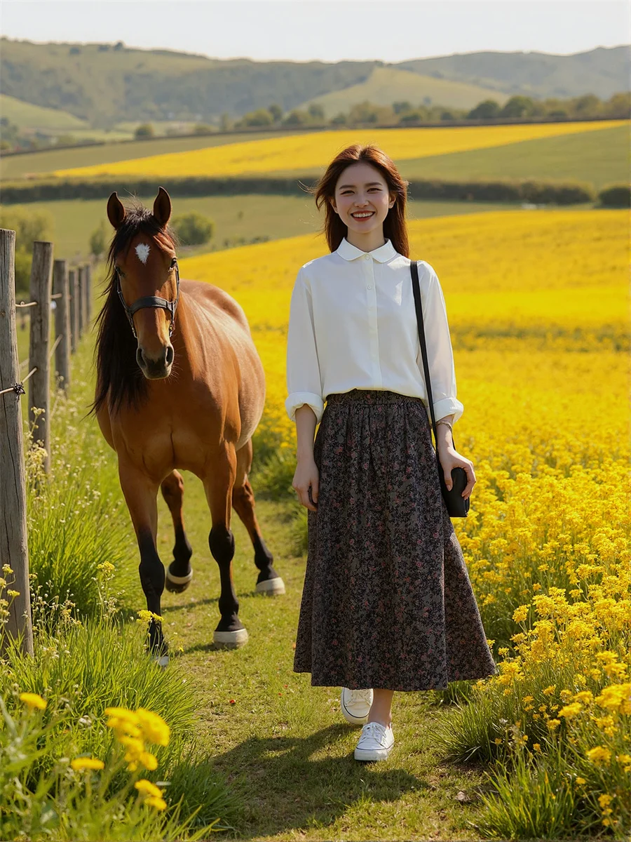 الأزهار المطبوعة ألف خط التنانير النسائية الدانتيل متابعة الكرة ثوب شبكة كعكة الطية الخصر زين الكلاسيكية عطلة الكلية لطيف البوهيمي